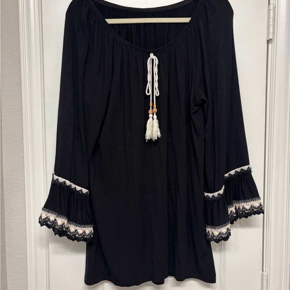 Elegant Black Women's Top with Lace Trim